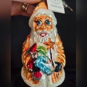 Christopher Radko Santa Ornament with Orange and Blue Accents